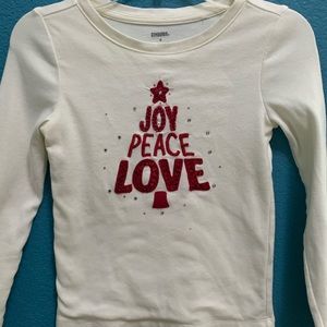 Gymboree Holiday Top, Joy, Peace, Love Size 6 long sleeve, cream with Red.
